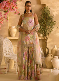 Dusty Green Floral Embroidered Crepe Silk Gharara Suit