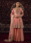 Peachy Pink Embroidered Viscose Chinon Sharara