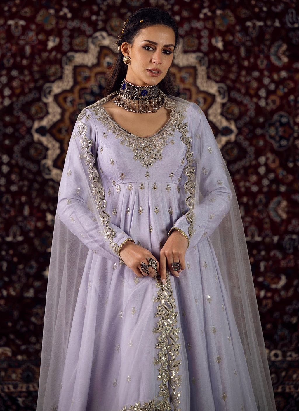 Soft Lavender Embroidered Chiffon Anarkali