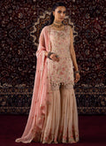 Nude and Pink Embroidered Georgette Gharara