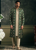 Green Embroidered Silk Sherwani Set