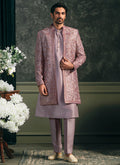 Light Purple Embroidered Silk Sherwani Set