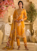 Marigold Yellow Floral Embroidered Crepe Silk Pant Suit