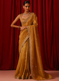 Mustard Embroidered Tissue Saree