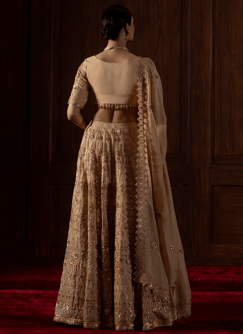 Beige Embroidered Viscose Organza Lehenga