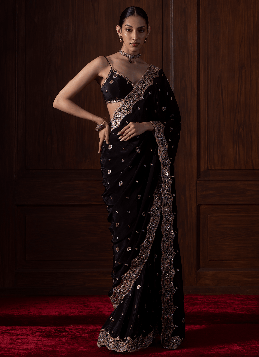 Black Embroidered Crepe Saree