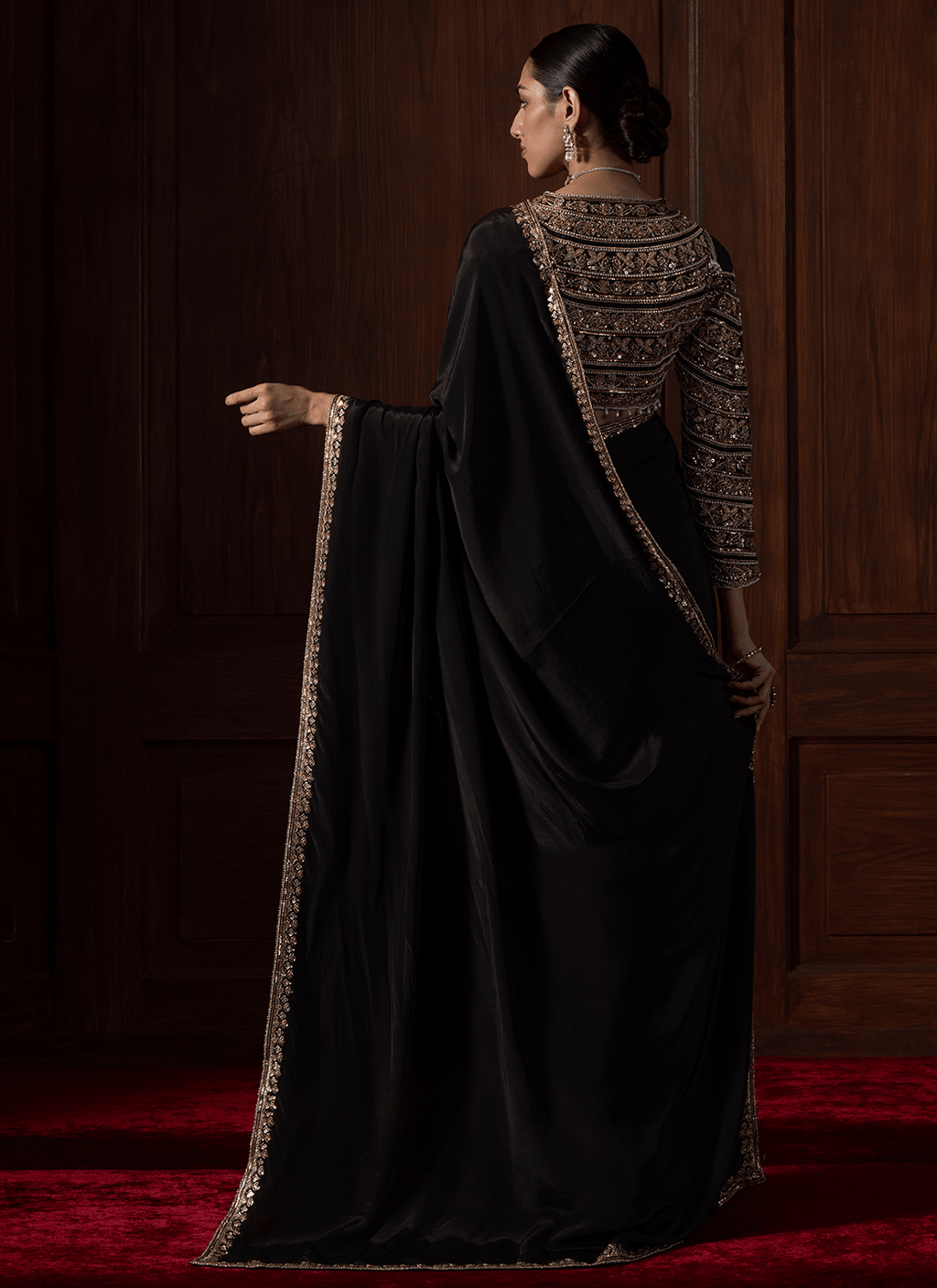 Black Embroidered Silk Saree