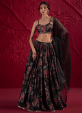 Black Floral Embroidered Crepe Silk Lehenga