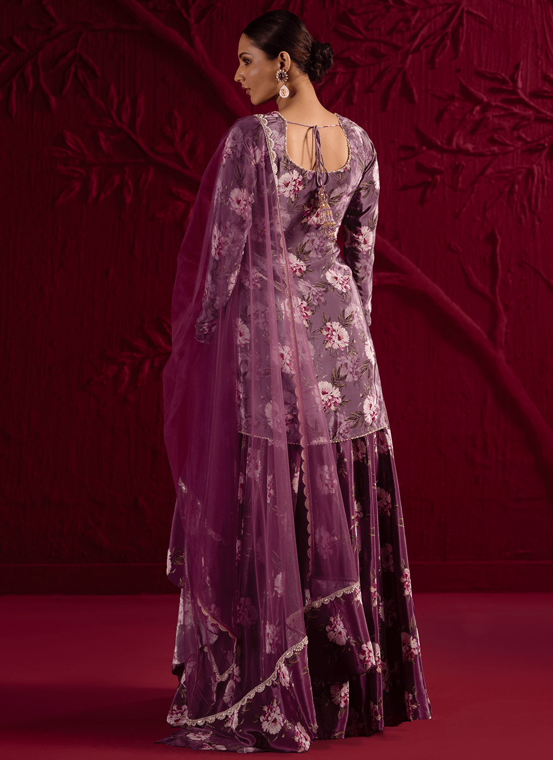 Dusty Purple Floral Embroidered Sharara Suit