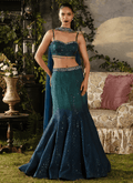 Emerald Teal Embroidered Silk Lehenga