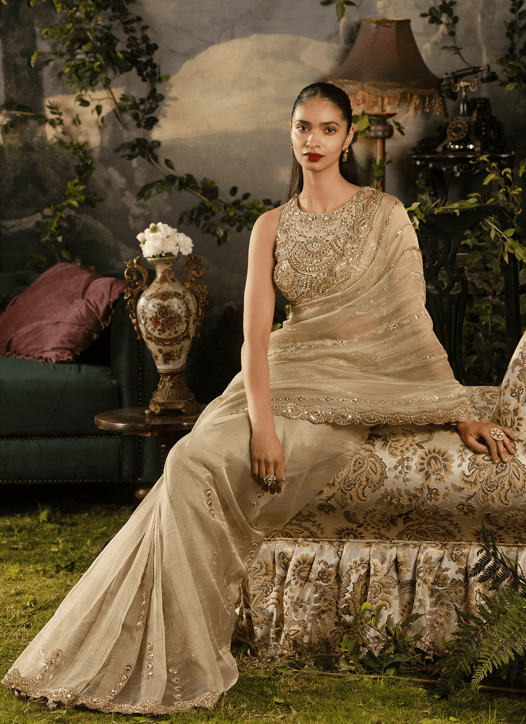 Gold Embroidered Tissue Saree