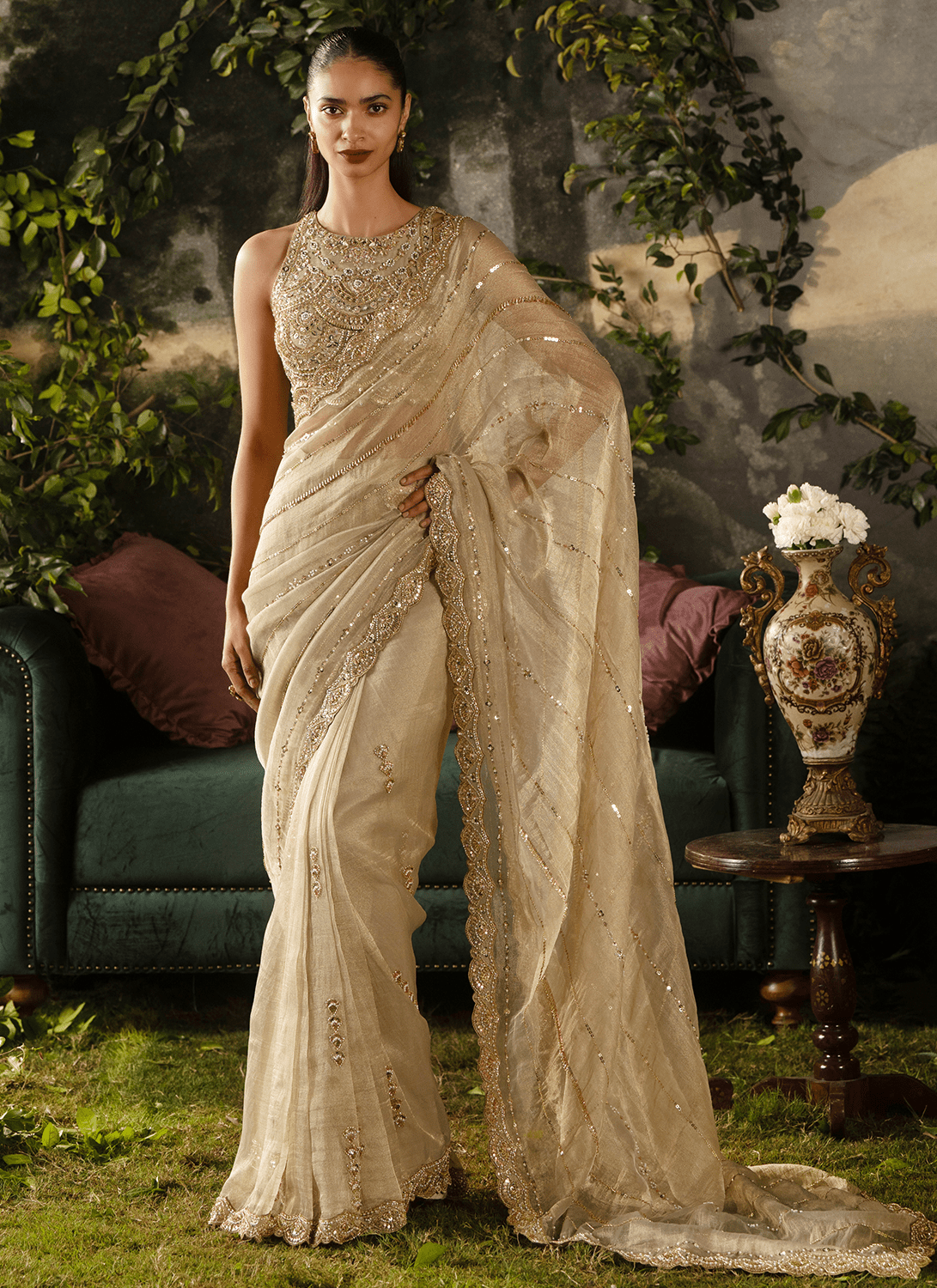 Gold Embroidered Tissue Saree