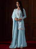 Light Blue Embroidered Crepe Sharara