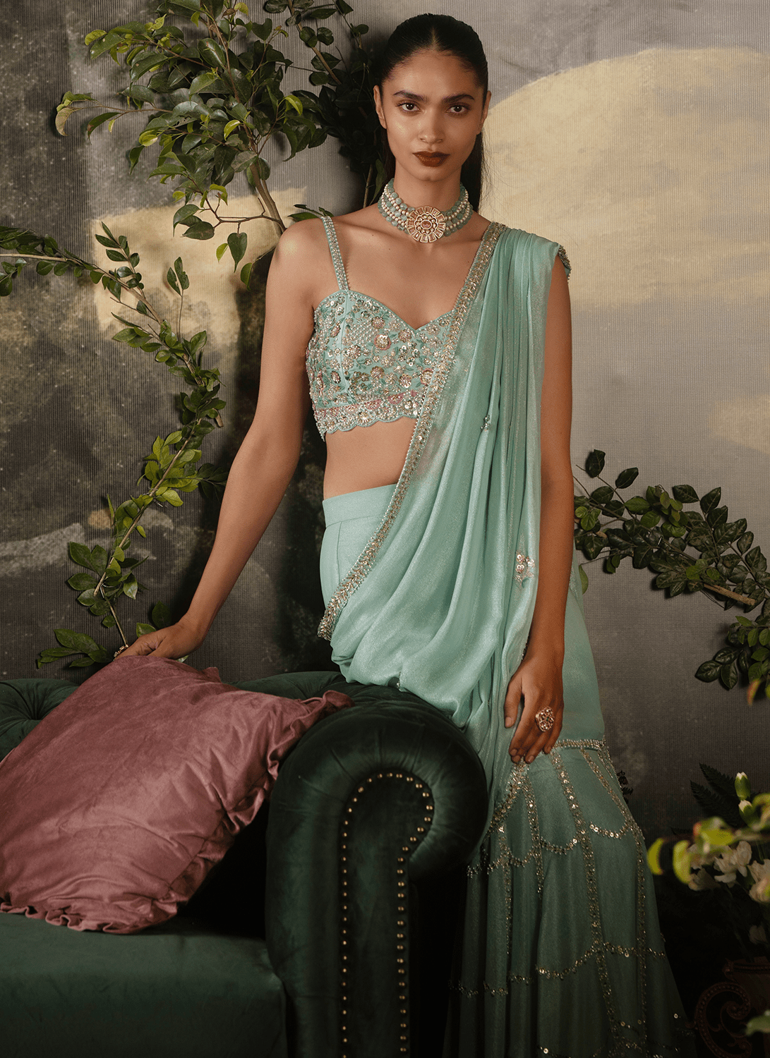 Mint Blue Embroidered Georgette Saree