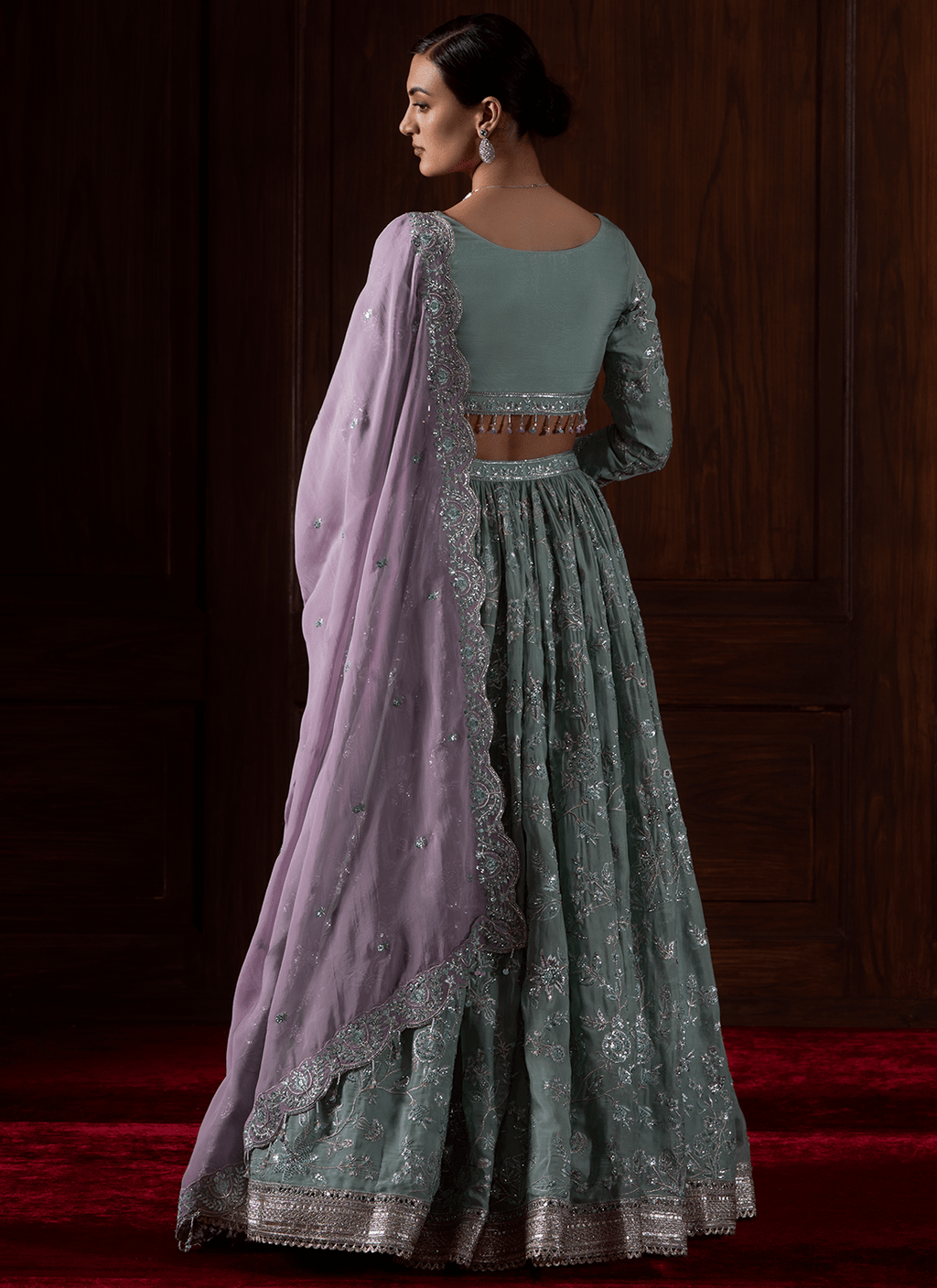 Mint Green Embroidered Viscose Organza Lehenga