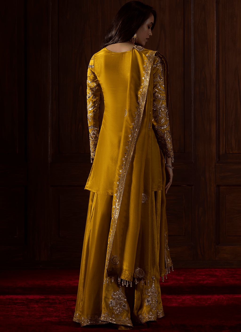Mustard Embroidered Tissue Organza Sharara