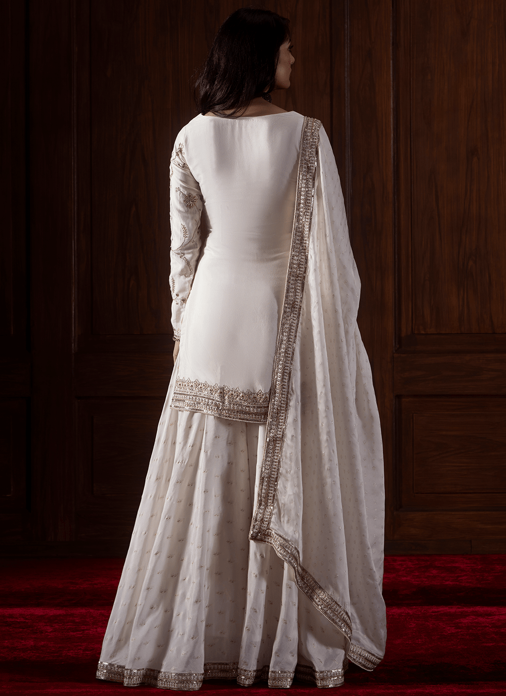 Off White Embroidered Satin Organza Sharara