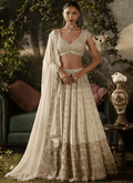 Off White Embroidered Tissue Lehenga