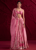 Pink Floral Embroidered Satin Georgette Lehenga