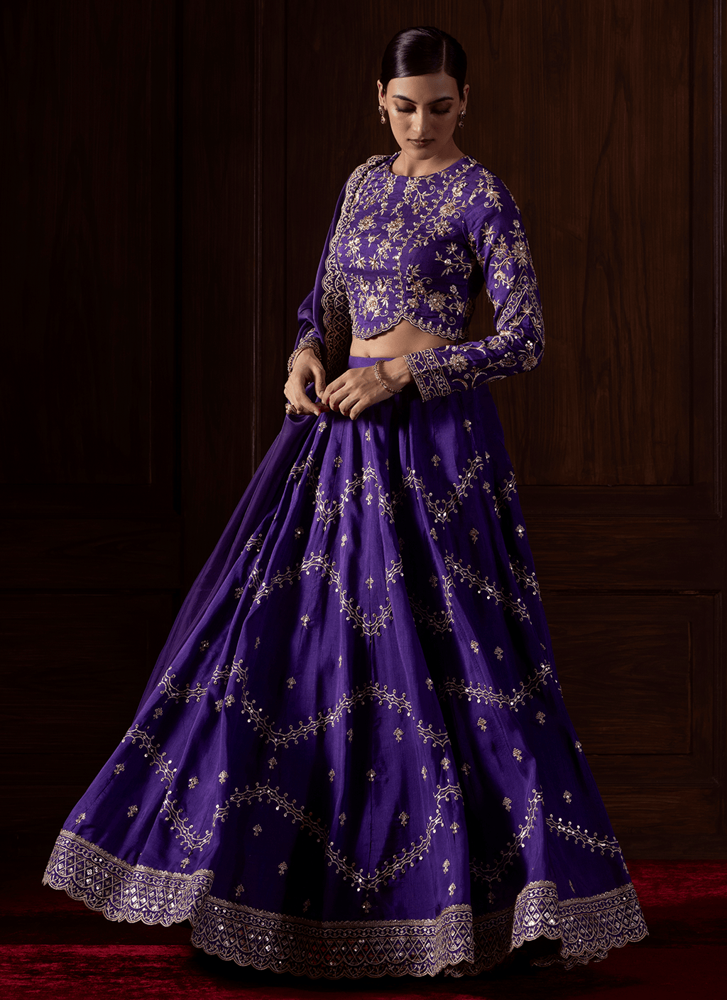 Purple Embroidered Silk Lehenga