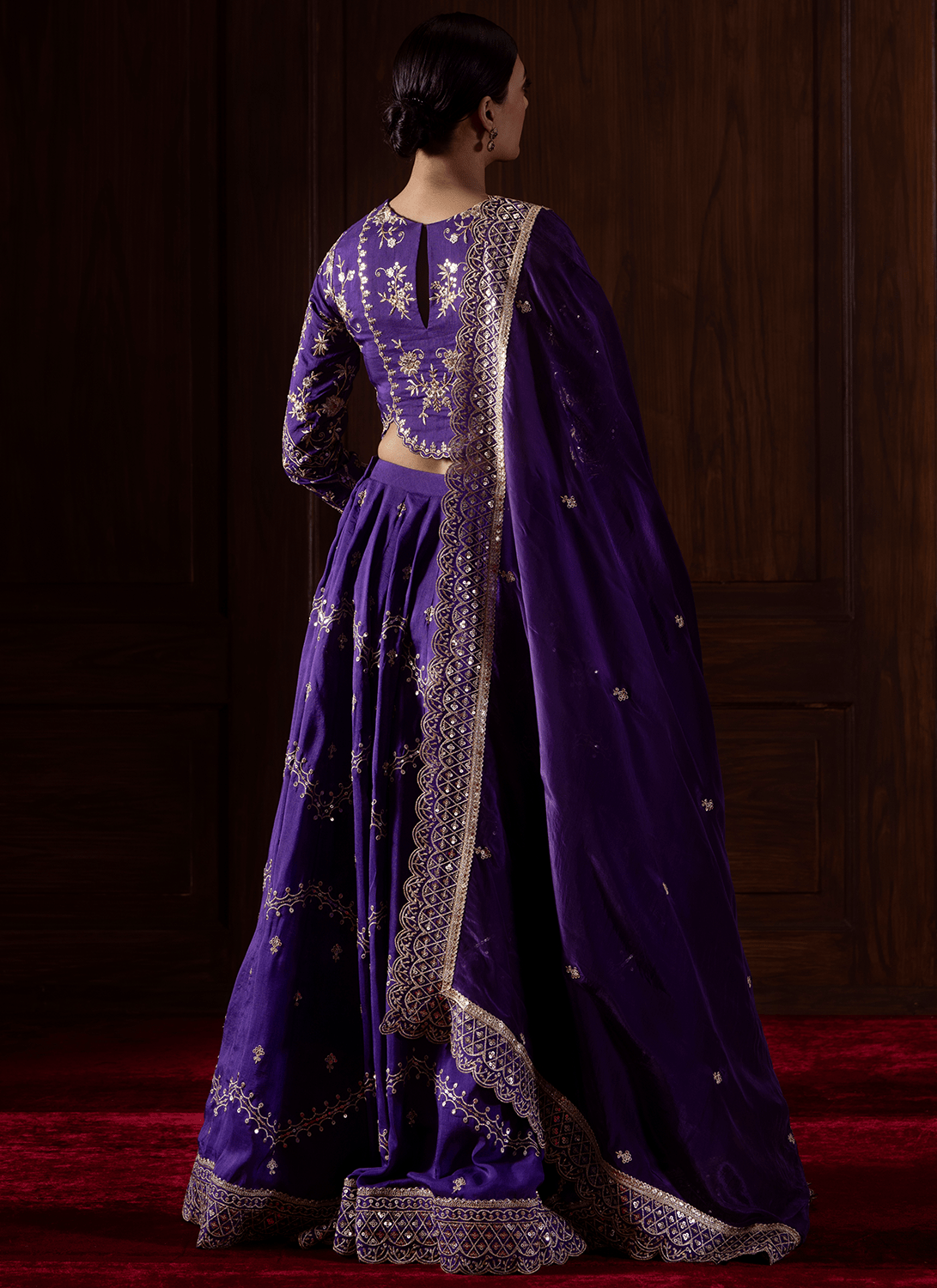 Purple Embroidered Silk Lehenga
