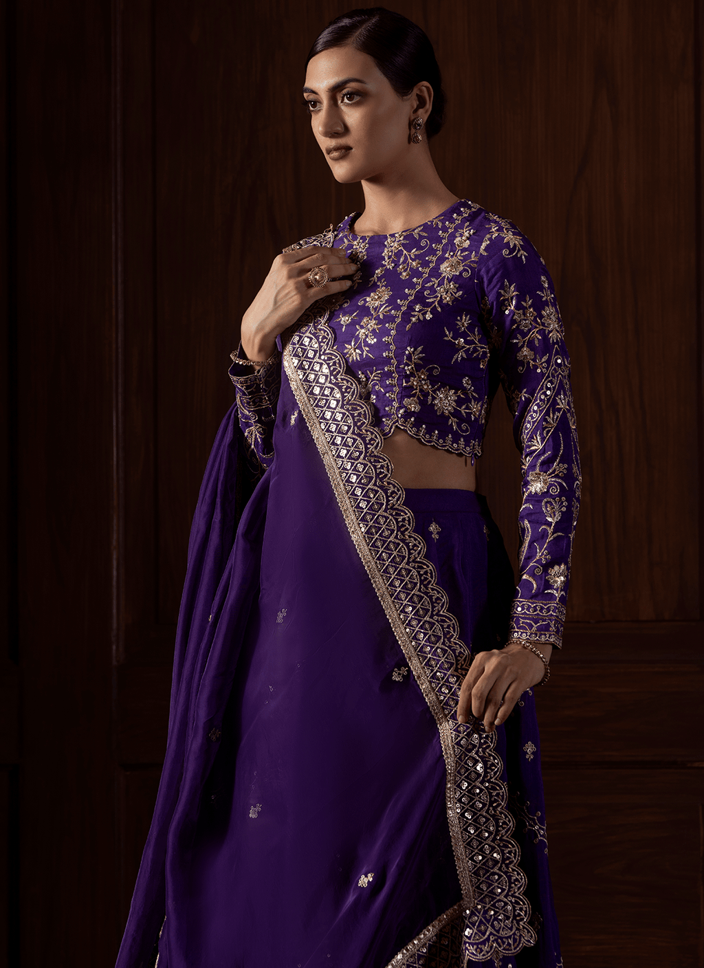Purple Embroidered Silk Lehenga