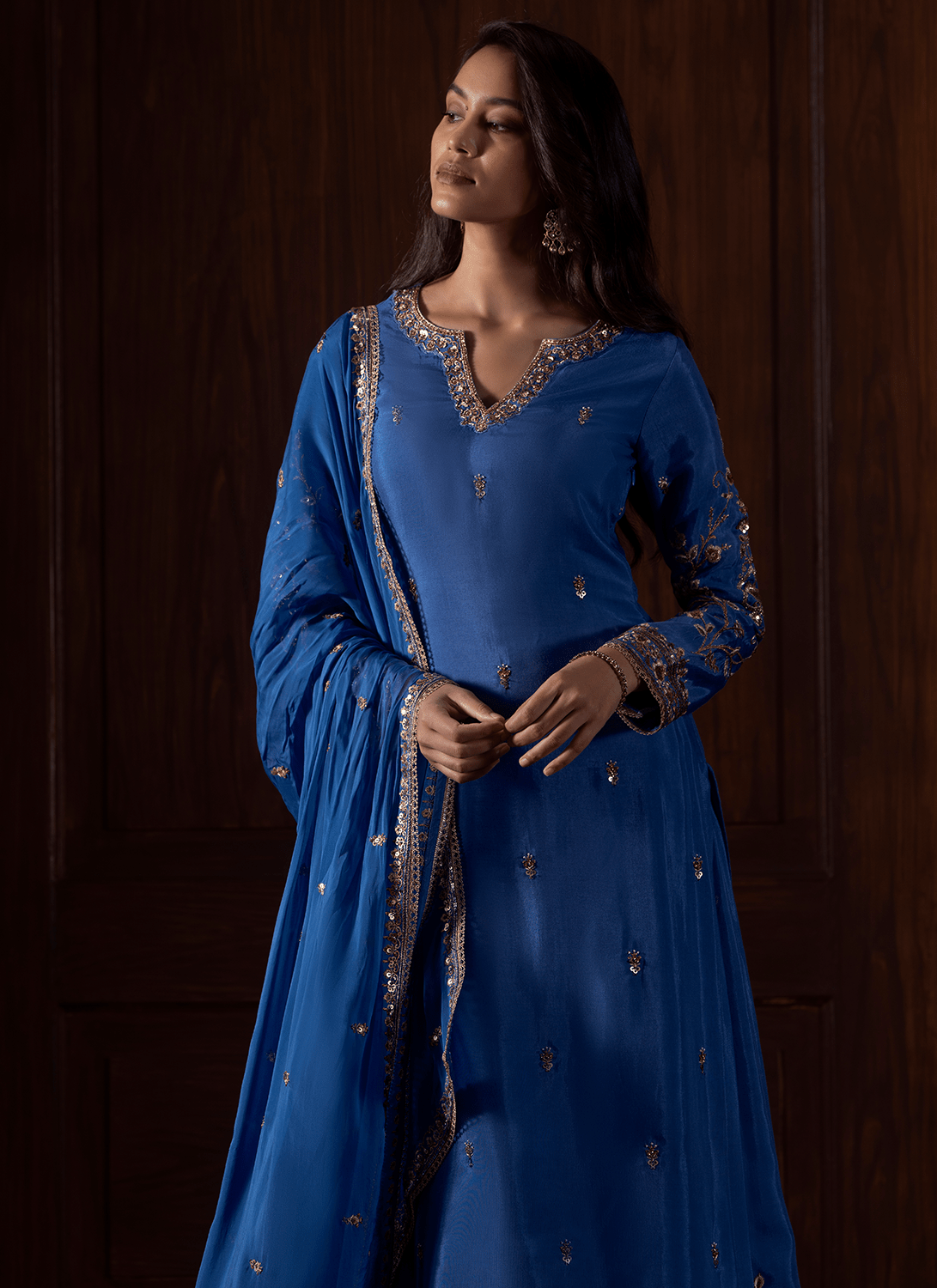Royal Blue Embroidered Silk Sharara