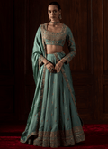 Sea Green Embroidered Organza Lehenga
