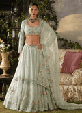Sky Blue Embroidered Silk Lehenga