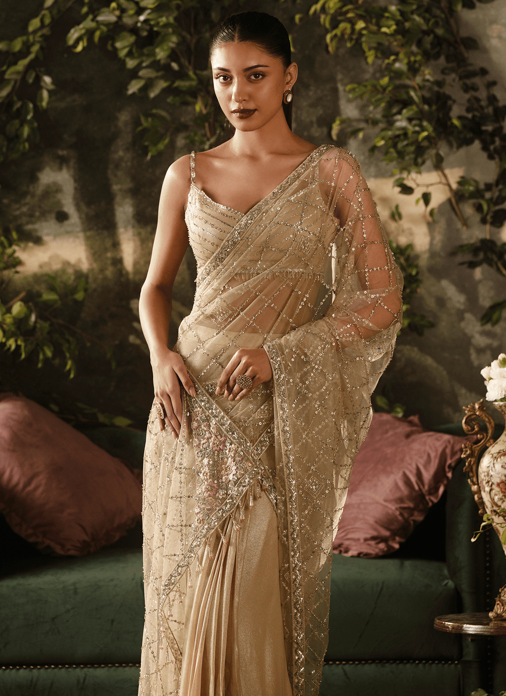 Soft Gold Embroidered Viscose Georgette Saree