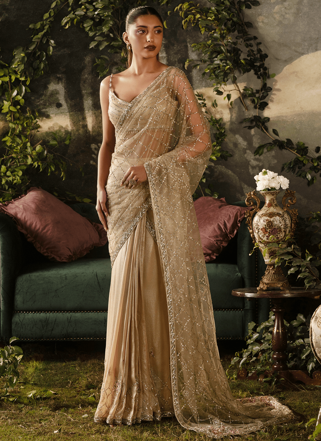 Soft Gold Embroidered Viscose Georgette Saree