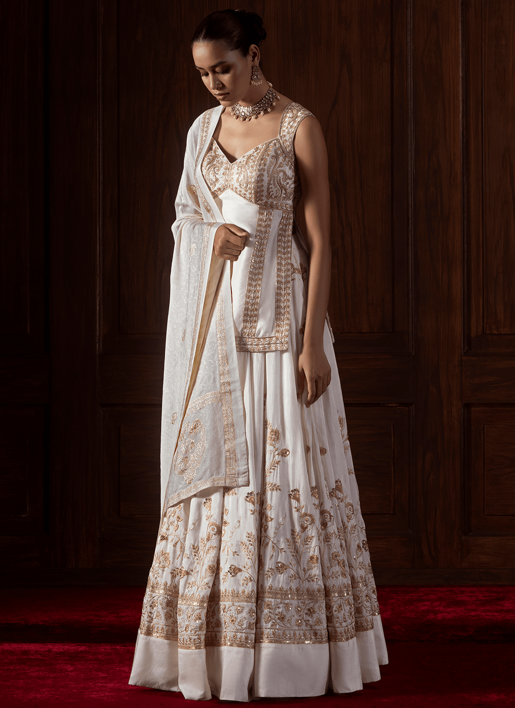 White Embroidered Silk Lehenga